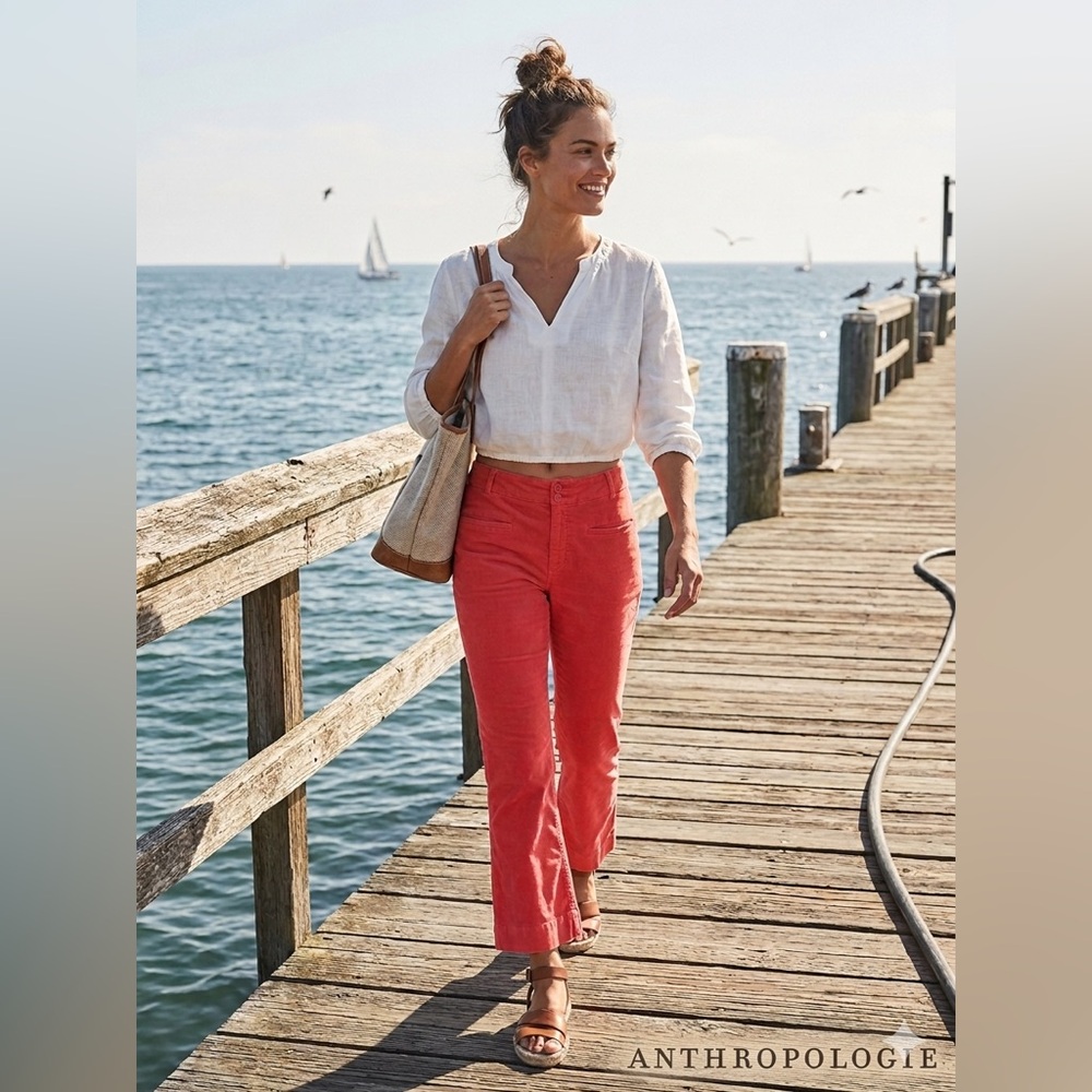 Anthropologie Coral Straight-Leg Pants